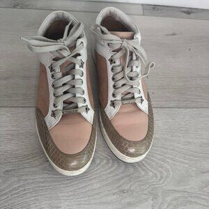 Jimmy Choo Tricolor Suede Leather Python Trim Miami Low Top Sneakers Size 36 5.5